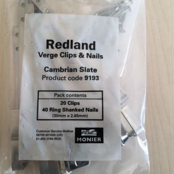 Redland 9193 Cambrian Verge / Valley Clips x 20 & Nails x 40 - from About Roofing Supplies Limited