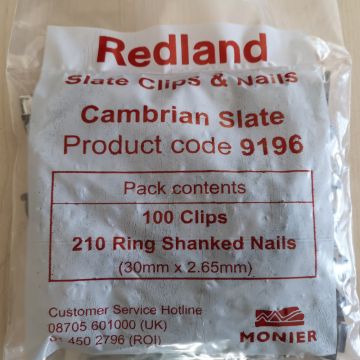 Redland 9196 Cambrian Slate Clips x 100 & Nails x 210 - from About Roofing Supplies Limited